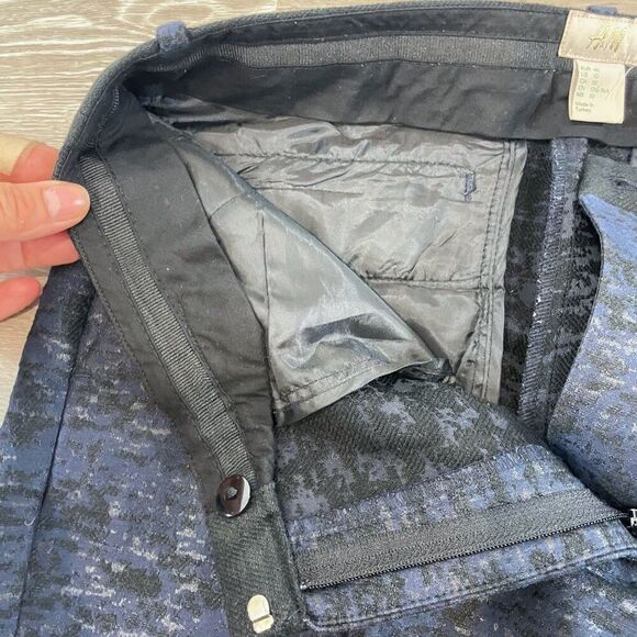 H&M Black and Navy blue Cotton Ankle Crop Front Slit Pants - Picture 7 of 11